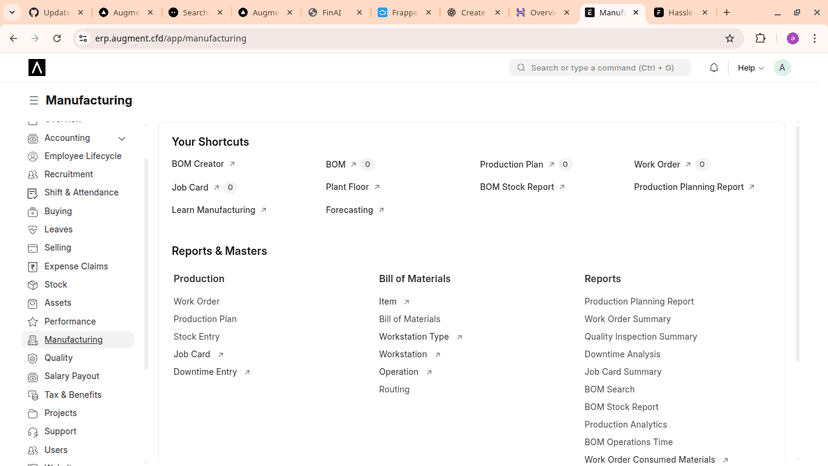 Augment ERP Dashboard Interface