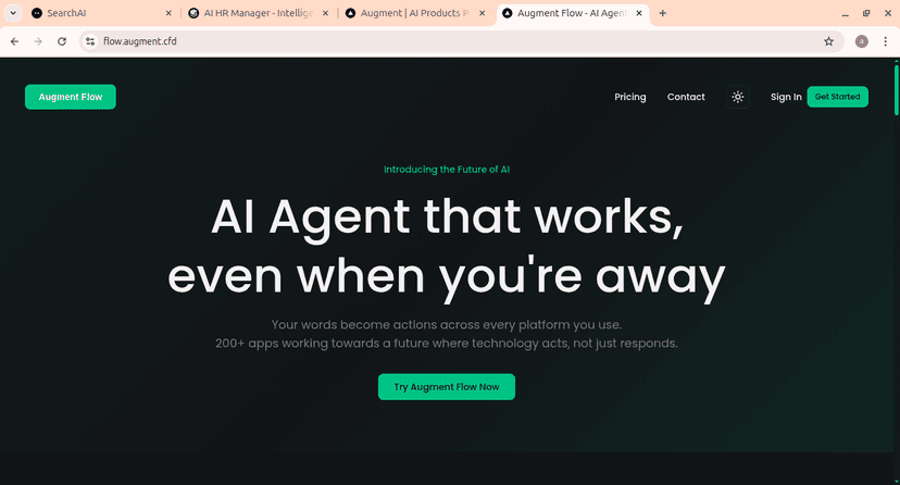 Augment Flow dashboard showing AI agents working across multiple applications