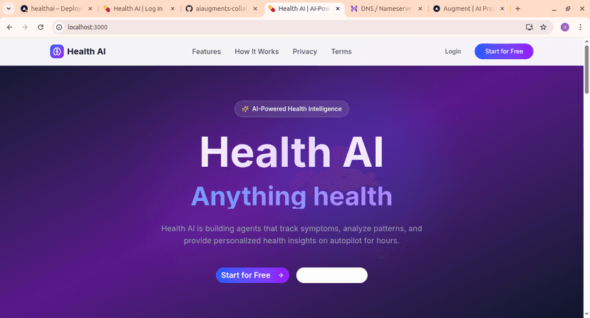 AI Health & Wellness Platform dashboard showing health tracking and AI insights